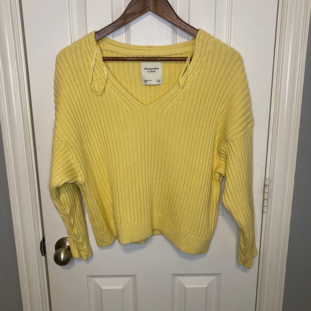 Abercrombie & Fitch Womens Yellow Shaker Stitch V-Neck Knit Sweater Large